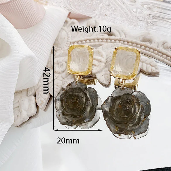 1 Pair Vintage Style Flower Plating Inlay Alloy Resin Glass Gold Plated Drop Earrings