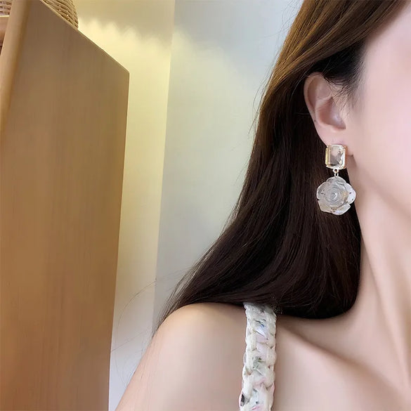 1 Pair Vintage Style Flower Plating Inlay Alloy Resin Glass Gold Plated Drop Earrings