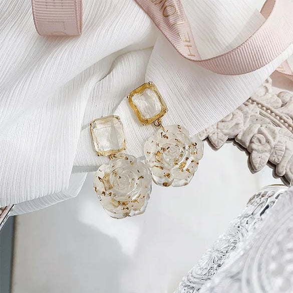 1 Pair Vintage Style Flower Plating Inlay Alloy Resin Glass Gold Plated Drop Earrings