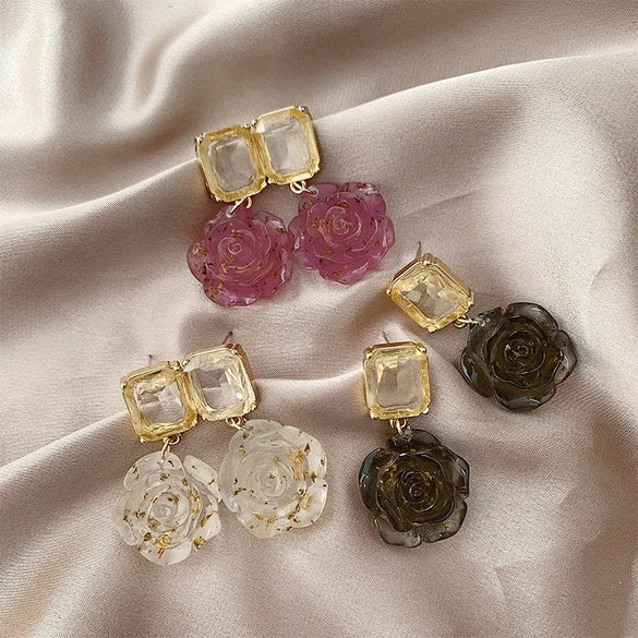 1 Pair Vintage Style Flower Plating Inlay Alloy Resin Glass Gold Plated Drop Earrings