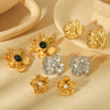 1 Pair Vintage Style Flower Polishing Plating Inlay 304 Stainless Steel Artificial Pearls Zircon 18K Gold Plated Ear Studs