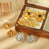 1 Pair Vintage Style Flower Polishing Plating Inlay 304 Stainless Steel Artificial Pearls Zircon 18K Gold Plated Ear Studs