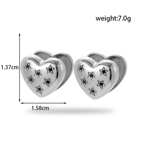 1 Pair Vintage Style French Style Simple Style C Shape Round Heart Shape Plating Inlay 304 Stainless Steel Zircon Earrings