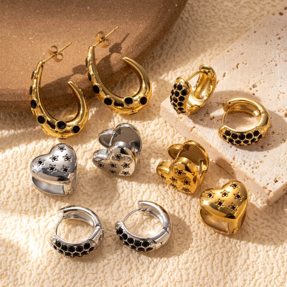 1 Pair Vintage Style French Style Simple Style C Shape Round Heart Shape Plating Inlay 304 Stainless Steel Zircon Earrings