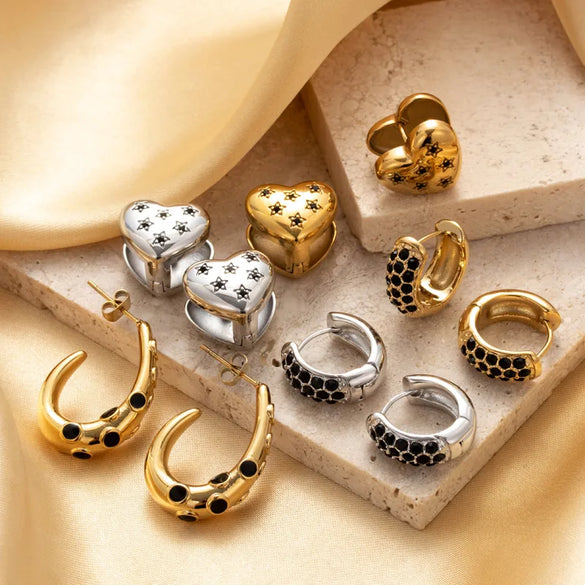 1 Pair Vintage Style French Style Simple Style C Shape Round Heart Shape Plating Inlay 304 Stainless Steel Zircon Earrings