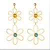 1 Pair Vintage Style French Style Simple Style Flower Plating Hollow Out Inlay 304 Stainless Steel Glass Stone 14K Gold Plated Drop Earrings