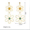1 Pair Vintage Style French Style Simple Style Flower Plating Hollow Out Inlay 304 Stainless Steel Glass Stone 14K Gold Plated Drop Earrings