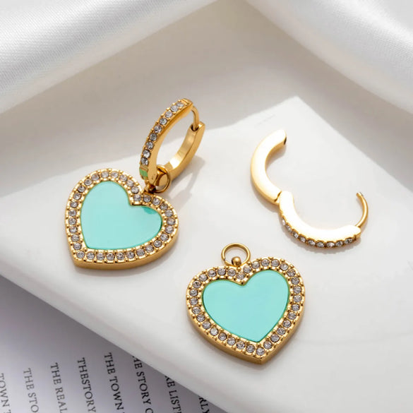 1 Pair Vintage Style French Style Simple Style Heart Shape Plating Inlay Stainless Steel Zircon 18k Gold Plated Drop Earrings