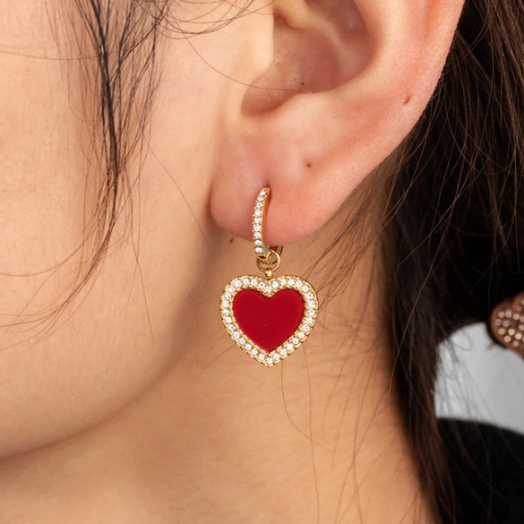 1 Pair Vintage Style French Style Simple Style Oil Painting Heart Shape 304 Stainless Steel Zircon Drop Earrings Ear Studs