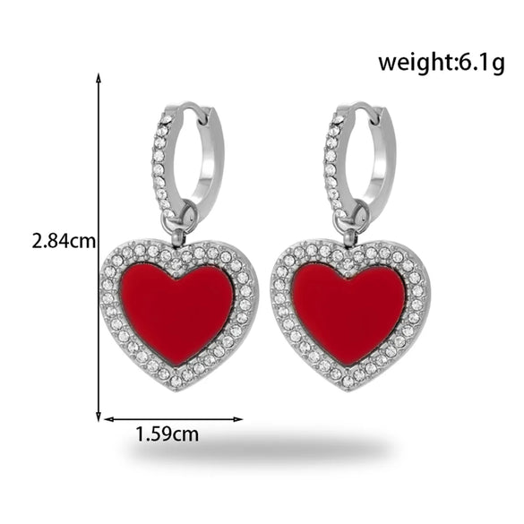 1 Pair Vintage Style French Style Simple Style Oil Painting Heart Shape 304 Stainless Steel Zircon Drop Earrings Ear Studs