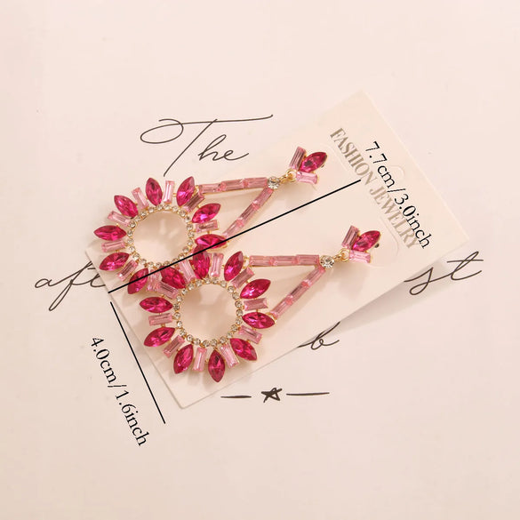 1 Pair Vintage Style Geometric Round Inlay Alloy Crystal Drop Earrings