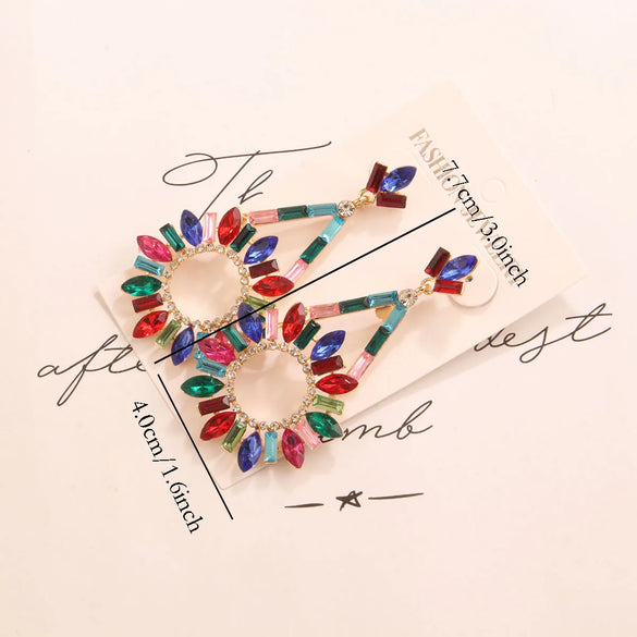 1 Pair Vintage Style Geometric Round Inlay Alloy Crystal Drop Earrings