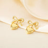 1 Pair Vintage Style Heart Shape Bow Knot 304 Stainless Steel 18K Gold Plated Drop Earrings