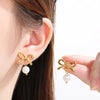 1 Pair Vintage Style Heart Shape Bow Knot 304 Stainless Steel 18K Gold Plated Drop Earrings