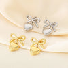 1 Pair Vintage Style Heart Shape Bow Knot 304 Stainless Steel 18K Gold Plated Drop Earrings