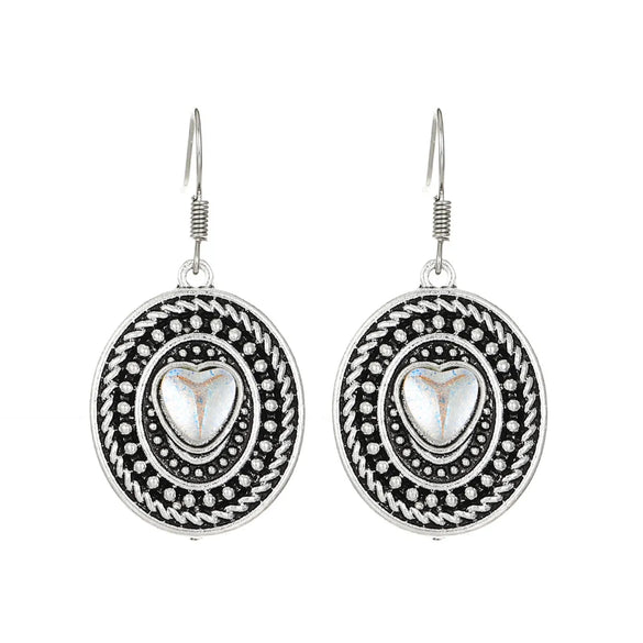 1 Pair Vintage Style Heart Shape Inlay Alloy Turquoise Silver Plated Drop Earrings