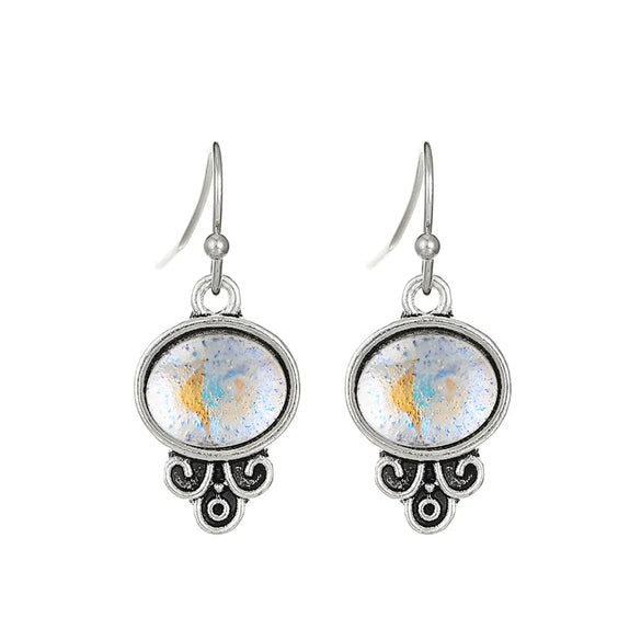 1 Pair Vintage Style Heart Shape Inlay Alloy Turquoise Silver Plated Drop Earrings