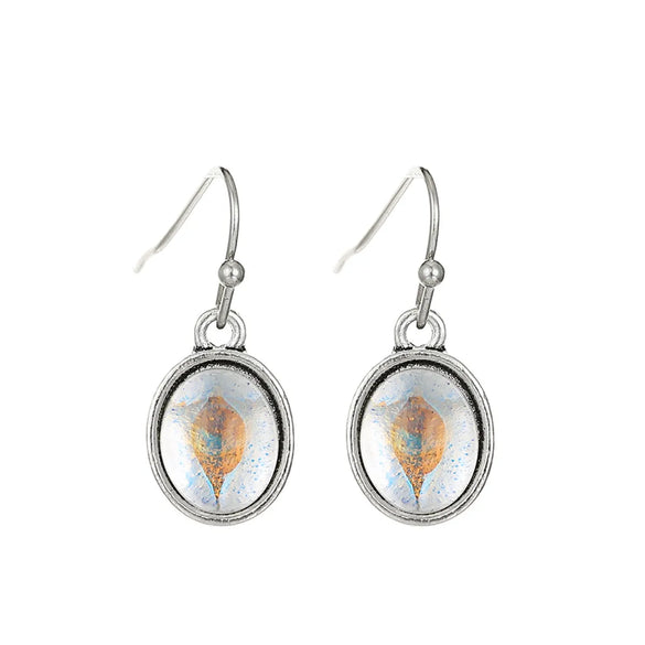 1 Pair Vintage Style Heart Shape Inlay Alloy Turquoise Silver Plated Drop Earrings