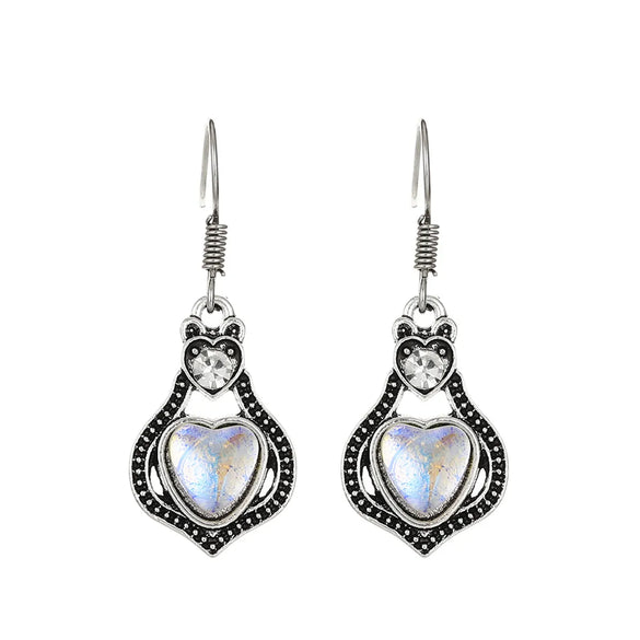 1 Pair Vintage Style Heart Shape Inlay Alloy Turquoise Silver Plated Drop Earrings