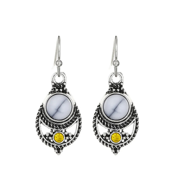 1 Pair Vintage Style Heart Shape Inlay Alloy Turquoise Silver Plated Drop Earrings