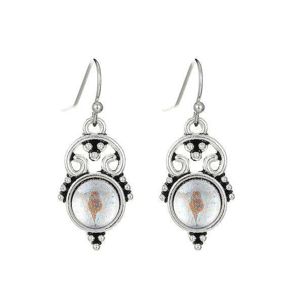 1 Pair Vintage Style Heart Shape Inlay Alloy Turquoise Silver Plated Drop Earrings