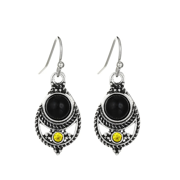 1 Pair Vintage Style Heart Shape Inlay Alloy Turquoise Silver Plated Drop Earrings