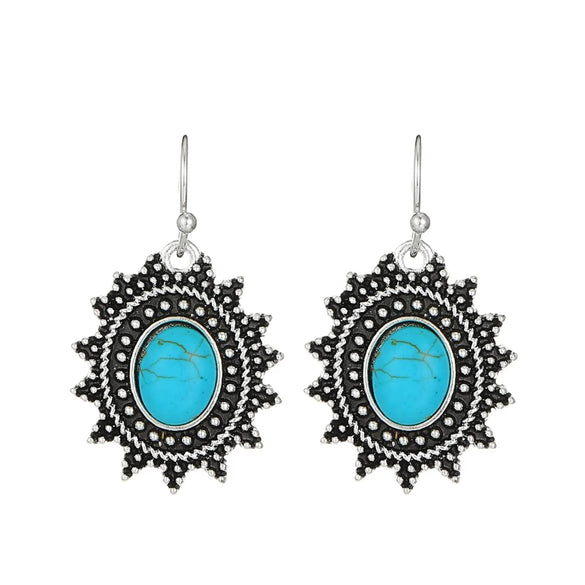 1 Pair Vintage Style Heart Shape Inlay Alloy Turquoise Silver Plated Drop Earrings