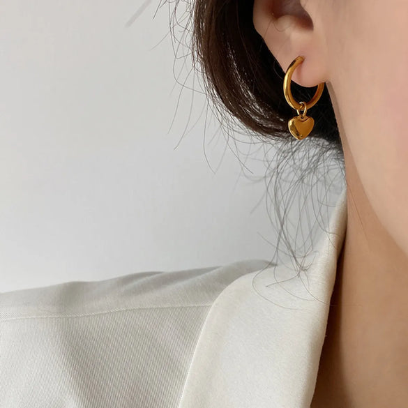 1 Pair Vintage Style Heart Shape Plating Titanium Steel 18k Gold Plated Drop Earrings
