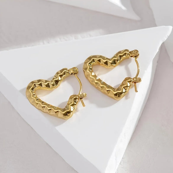 1 Pair Vintage Style Heart Shape Stainless Steel Gold Plated Hoop Earrings