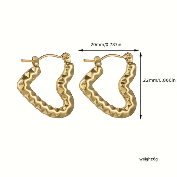 1 Pair Vintage Style Heart Shape Stainless Steel Gold Plated Hoop Earrings