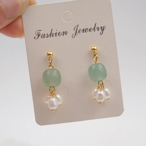 1 Pair Vintage Style Lady Ethnic Style Geometric Natural Stone Freshwater Pearl Copper Gold Plated Drop Earrings