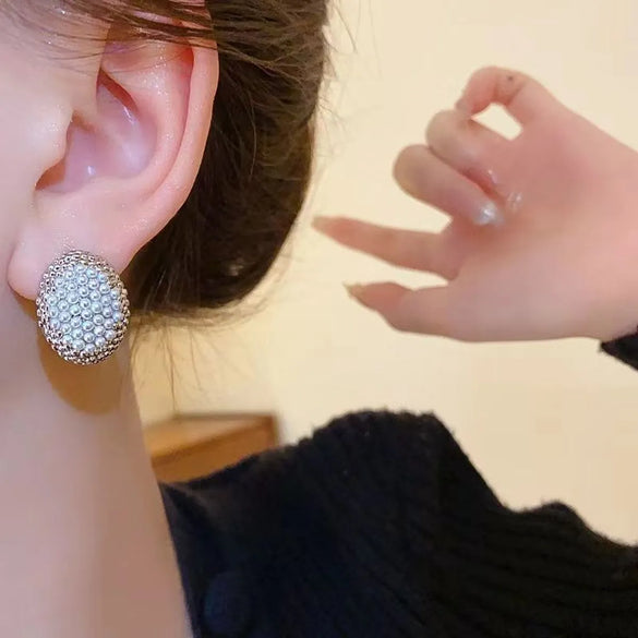 1 Pair Vintage Style Oval Plating Inlay Alloy Artificial Pearls Gold Plated Ear Studs