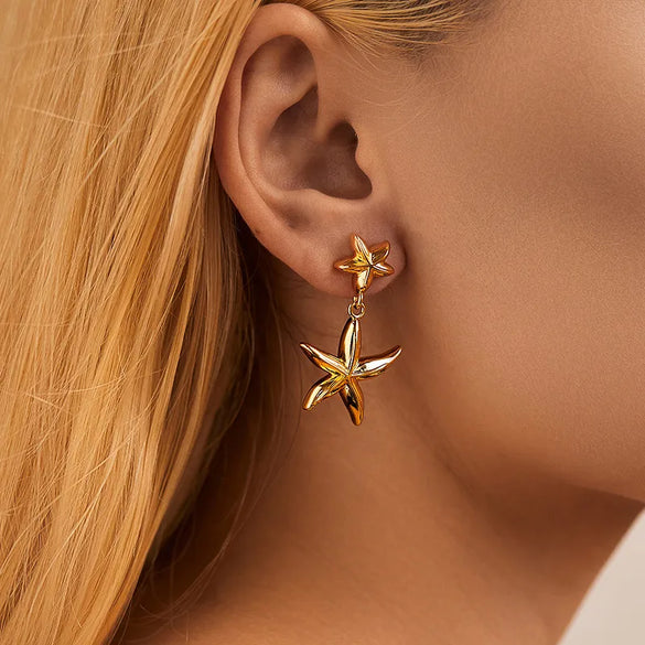 1 Pair Vintage Style Punk Starfish Heart Shape Flower Star Butterfly Copper Copper Zircon 18K Gold Plated Drop Earrings