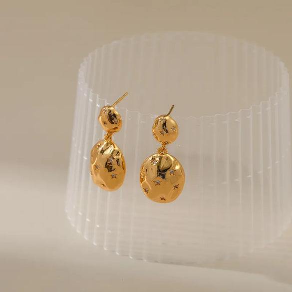 1 Pair Vintage Style Punk Starfish Heart Shape Flower Star Butterfly Copper Copper Zircon 18K Gold Plated Drop Earrings