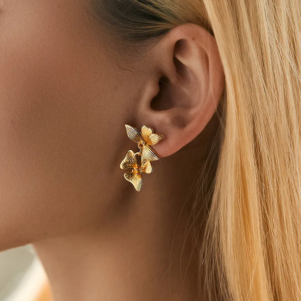 1 Pair Vintage Style Punk Starfish Heart Shape Flower Star Butterfly Copper Copper Zircon 18K Gold Plated Drop Earrings