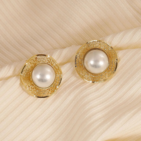 1 Pair Vintage Style Round Copper 18K Gold Plated Ear Studs