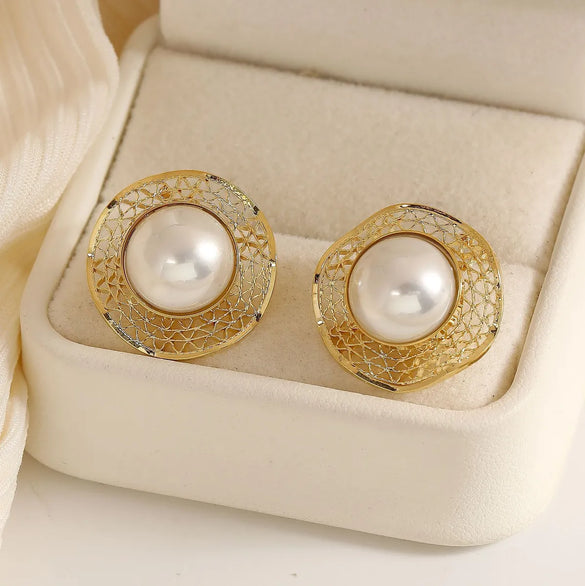1 Pair Vintage Style Round Copper 18K Gold Plated Ear Studs