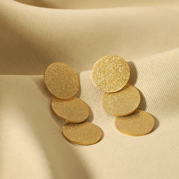 1 Pair Vintage Style Round Splicing Plating 304 Stainless Steel 18K Gold Plated Drop Earrings