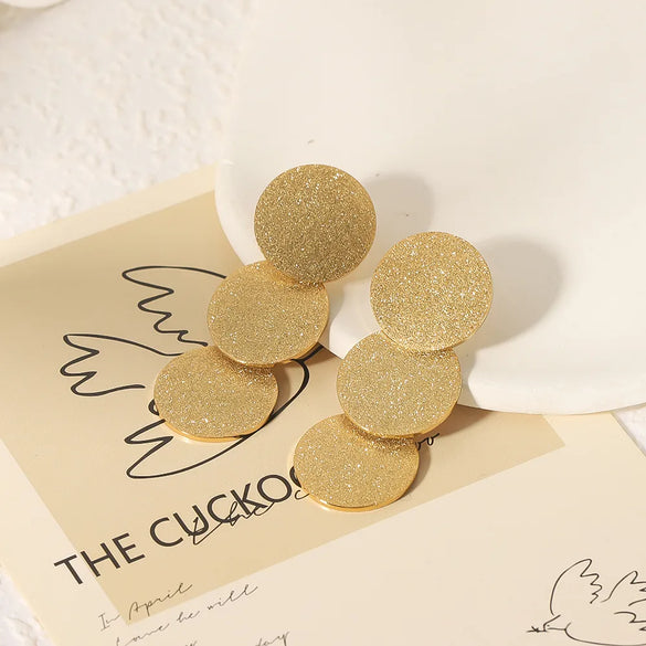 1 Pair Vintage Style Round Splicing Plating 304 Stainless Steel 18K Gold Plated Drop Earrings