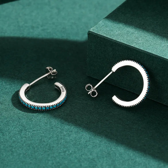 1 Pair Vintage Style Semicircle Sterling Silver Plating Inlay Turquoise Ear Studs
