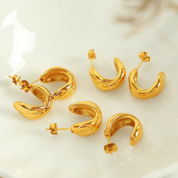 1 Pair Vintage Style Simple Style C Shape 304 Stainless Steel 18K Gold Plated Ear Studs