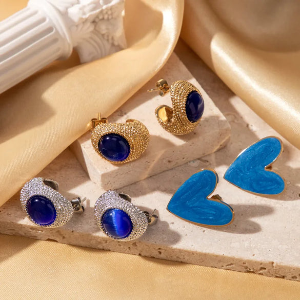 1 Pair Vintage Style Simple Style C Shape Heart Shape 304 Stainless Steel Zircon Ear Studs