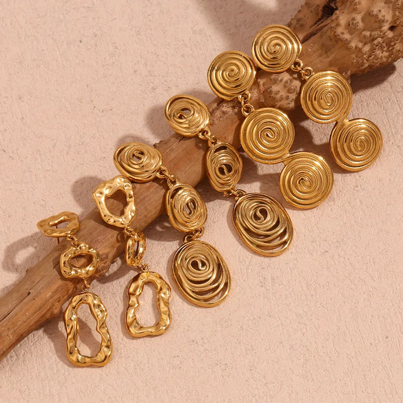 1 Pair Vintage Style Simple Style Classic Style Geometric Plating Hollow Out 304 Stainless Steel 18K Gold Plated Drop Earrings