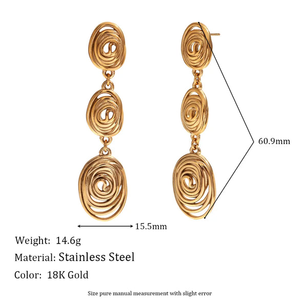 1 Pair Vintage Style Simple Style Classic Style Geometric Plating Hollow Out 304 Stainless Steel 18K Gold Plated Drop Earrings