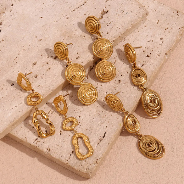 1 Pair Vintage Style Simple Style Classic Style Geometric Plating Hollow Out 304 Stainless Steel 18K Gold Plated Drop Earrings