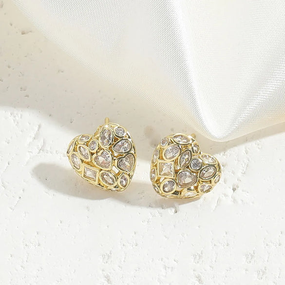 1 Pair Vintage Style Simple Style Commute Geometric Heart Shape Enamel Inlay Copper ABS Pearl Zircon Hoop Earrings Ear Studs