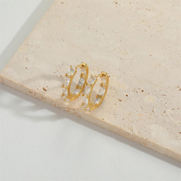 1 Pair Vintage Style Simple Style Commute Round Inlay Copper Zircon 14K Gold Plated Hoop Earrings