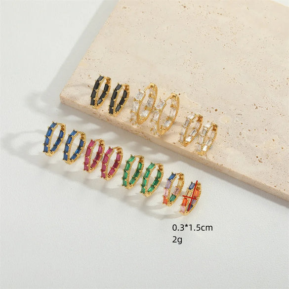 1 Pair Vintage Style Simple Style Commute Round Inlay Copper Zircon 14K Gold Plated Hoop Earrings