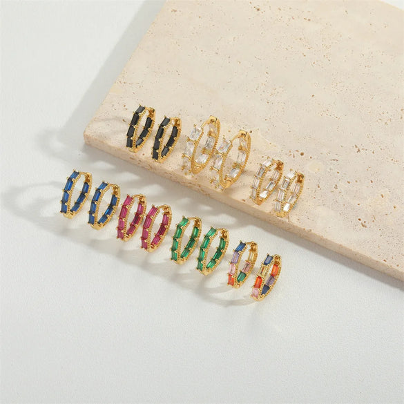 1 Pair Vintage Style Simple Style Commute Round Inlay Copper Zircon 14K Gold Plated Hoop Earrings