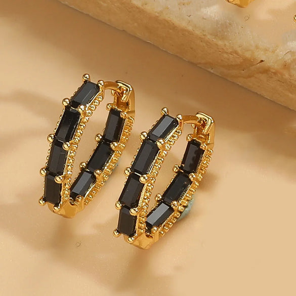 1 Pair Vintage Style Simple Style Commute Round Inlay Copper Zircon 14K Gold Plated Hoop Earrings